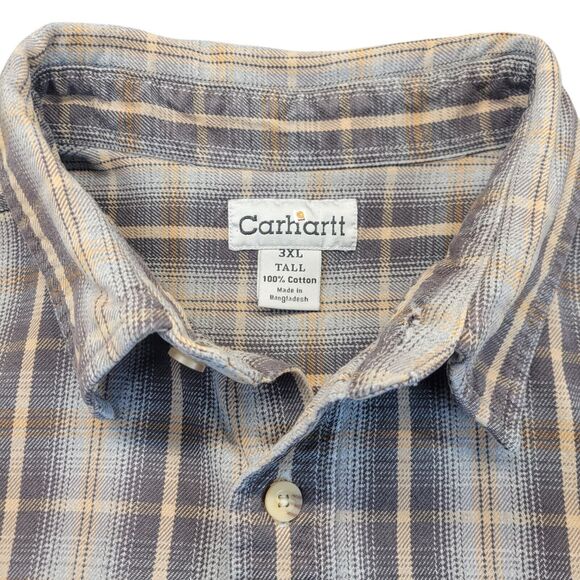 Carhartt Mens 3XLT Heavy-duty Gray Tan Plaid Flannel Work Shirt Big And Tall - Picture 3 of 10
